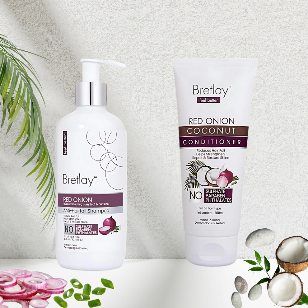 Red Onion Shampoo & Conditioner Combo | Smooth Straight Hair | Reduces Hair Fall | Sulphate & Paraben Free